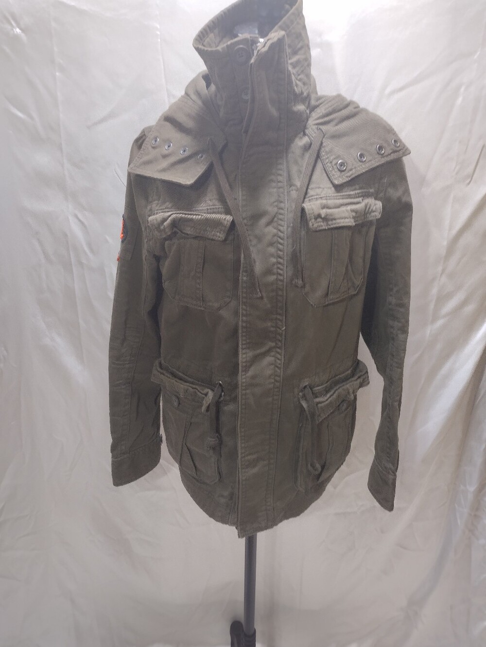 Superdry Rookie Military Field Jacket Mens Green Mock Neck Hooded Full Zip M